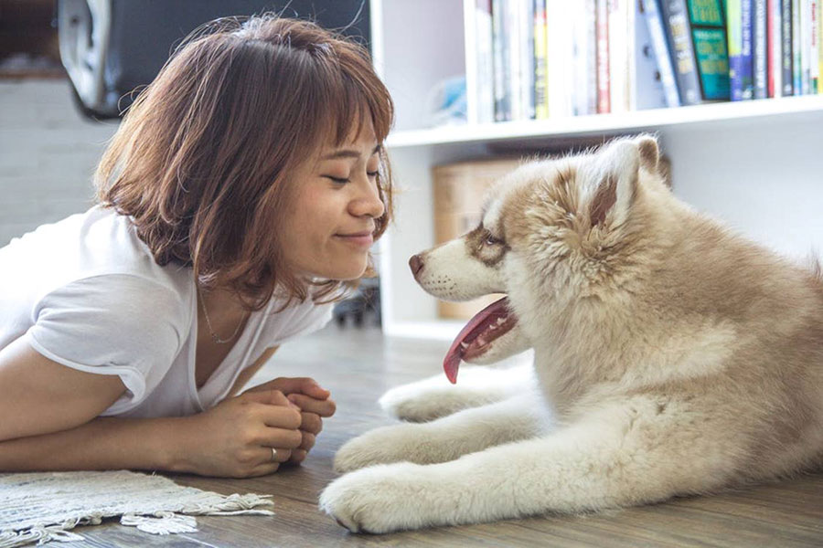 Mother and baby playing on a hardwood floor